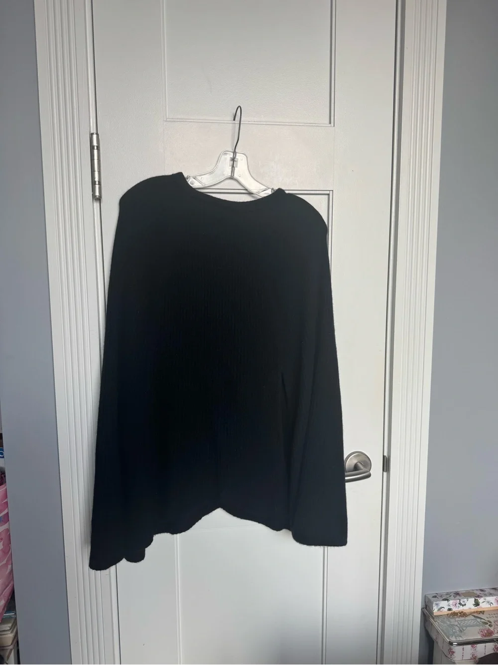 Minnie Rose Cashmere Black Knit Shawl Sweater - Picture 3 of 6